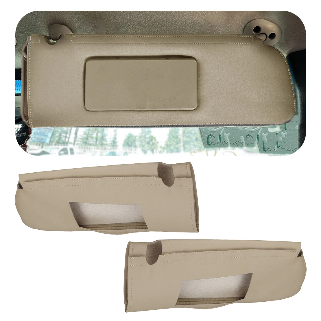 1 Pair Sun Visor Cover Trim Fit for Chevrolet Tahoe Suburban 1500 GMC Yukon 1995 1996 1997 1998 1999 Beige Microfiber Leather