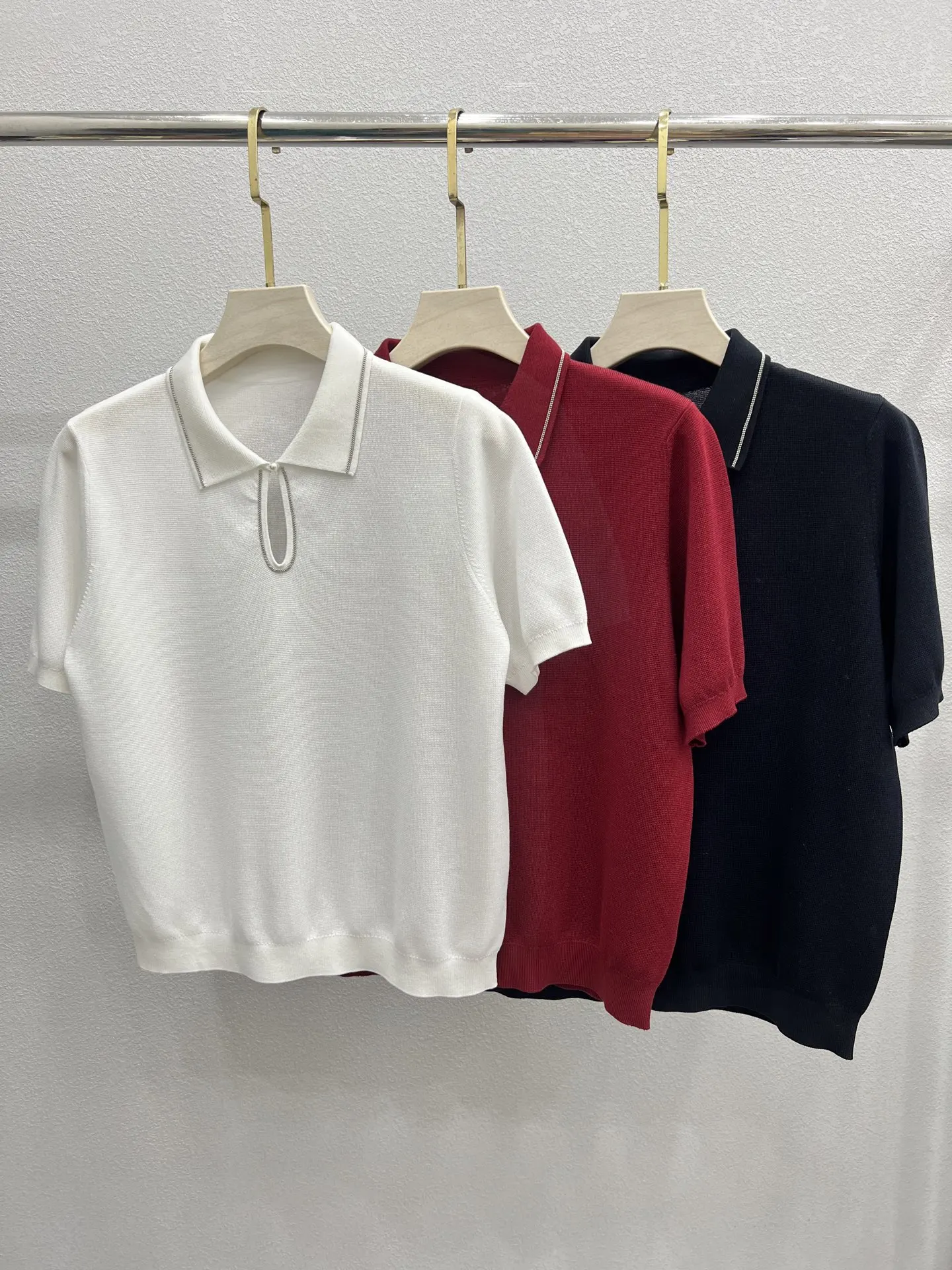 2026 Spring/Summer New Fashionable Casual Polo Collar Three-Color Short-Sleeve Knitted High-Quality Women's Clothing