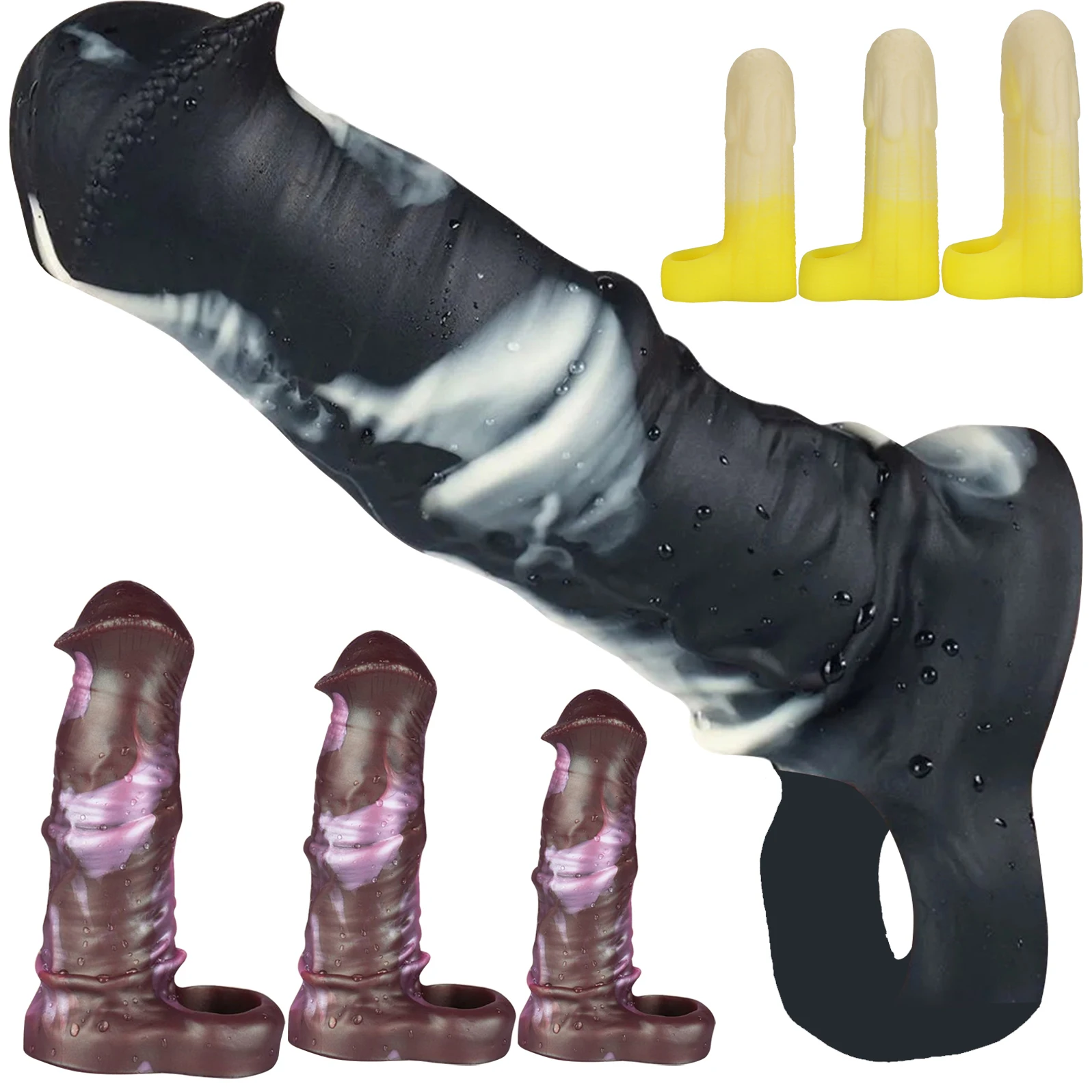 Silicone Male Penis Sleeve Cock Sleeve Penis Ring Extender Enlargement Sex Toys For Men Ejaculation Sex Machine Adult Toy Gay 18