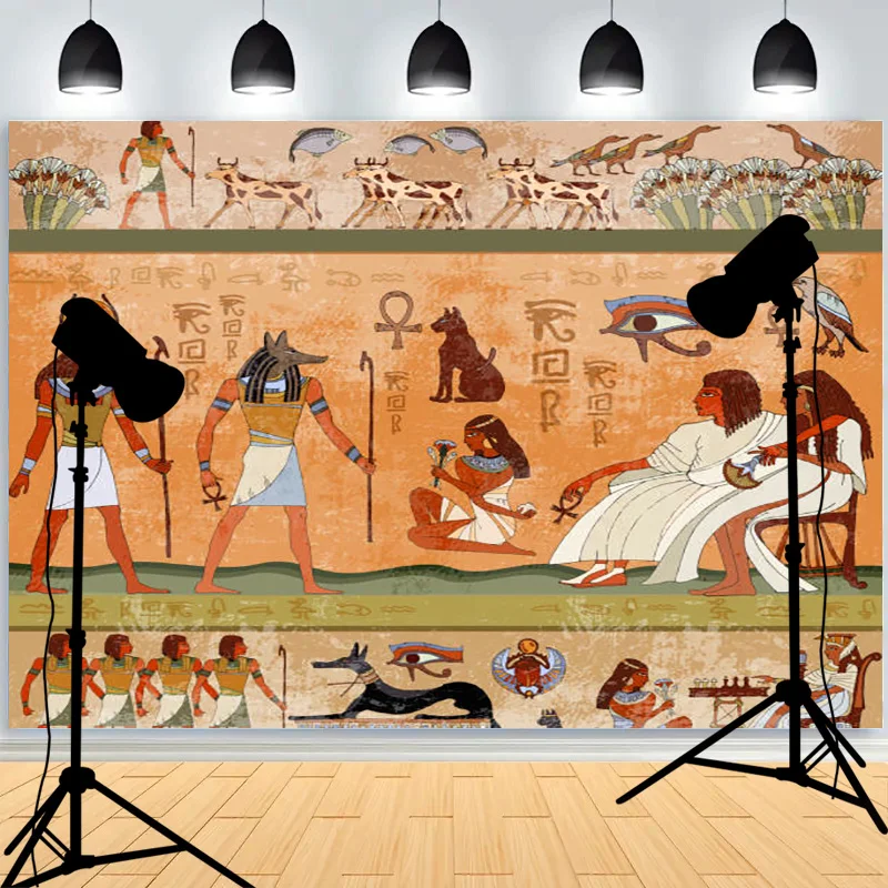 Hieroglyphs Pharaoh Goddess Pyramid Photography Background Sphinx Mural Wall Painting Civilization Photo Studio Backdrops BY-02