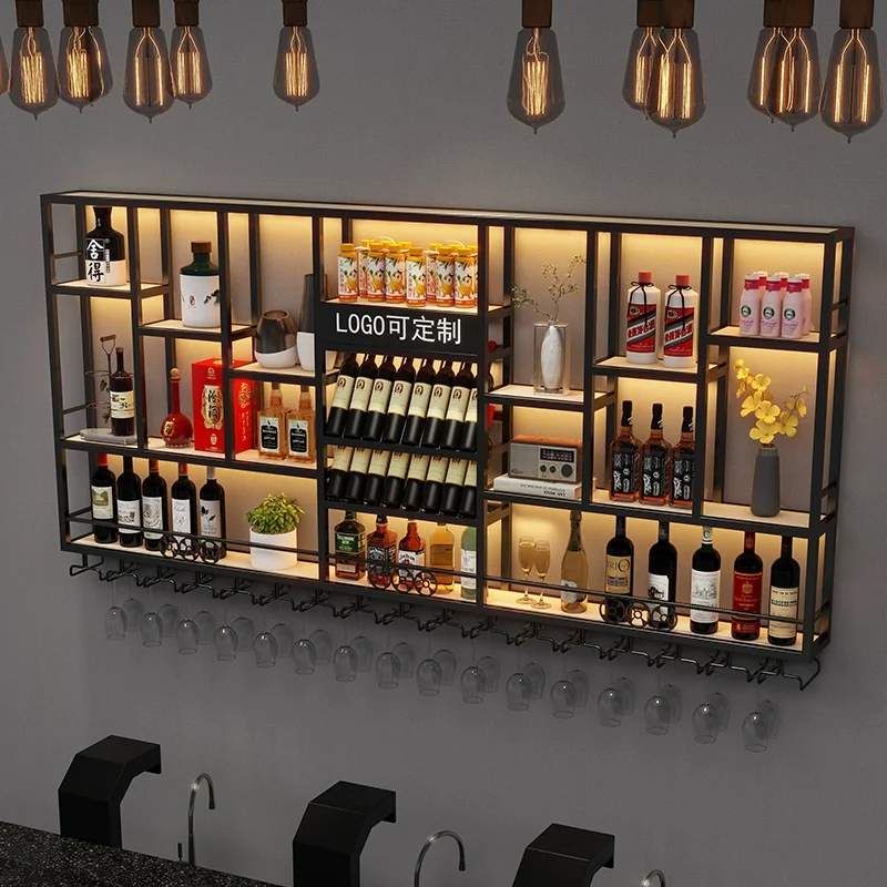 #@Bar Counter Wine Cabinet, Wall-mounted Storage Rack, Industrial Style bar Ironware Display , Creative Restaurant Wine Rack