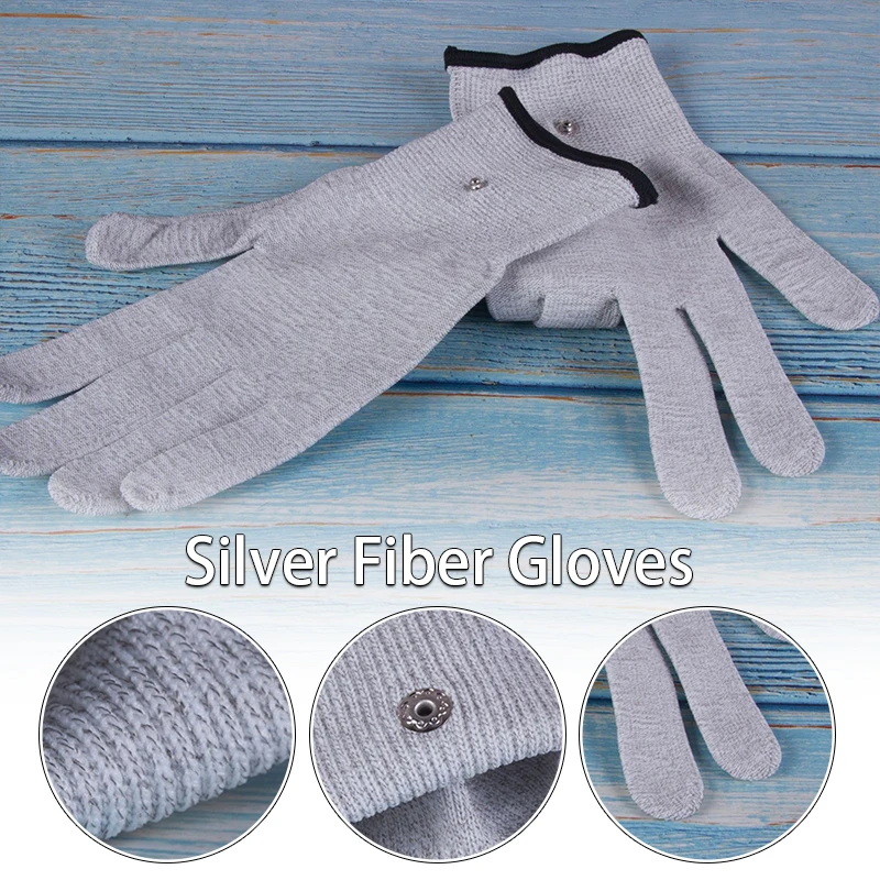 1Pair Conductive Silver Fiber Electrode Gloves Electrotherapy Massage Glove Pain Relief Therapy Reusable Durable EMS Accessories