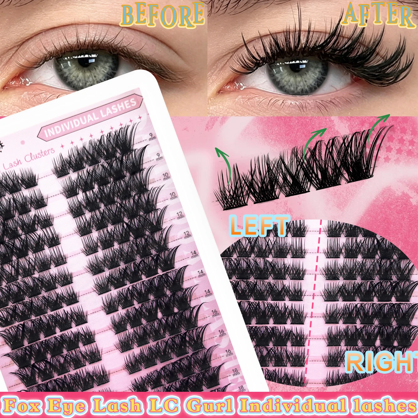 フォックスアイラッシュクラスター 96本入り Cカール 左右 - Eyelash Extension Fox Eye のレビューと価格