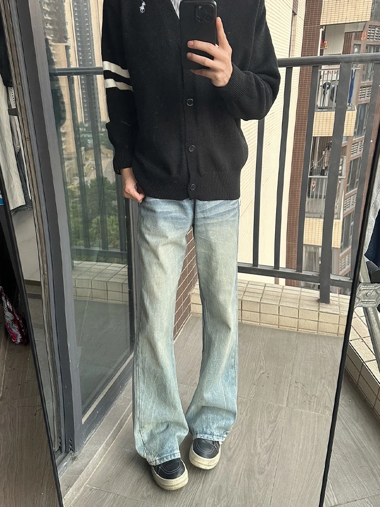 

American High Street Lightning Pattern Flared Jeans Men's Winter Fce Thi Straight Leg Slimming Jeans Straight Tube Pants