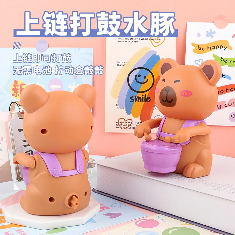 子供用ゼンマイ式ドラム叩きカピバラおもちゃ漫画動物ゼンマイ式ドラム叩き赤ちゃん学習ハイハイインタラクティブ面白いギフト