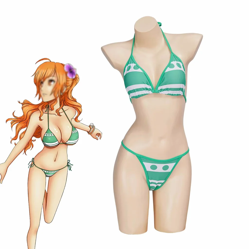 Nami-bañador dividido para mujer, traje de baño Sexy con cuello Halter y cordones, conjunto de Bikinis para fiesta en la piscina de Halloween, traje de baño Comic Con