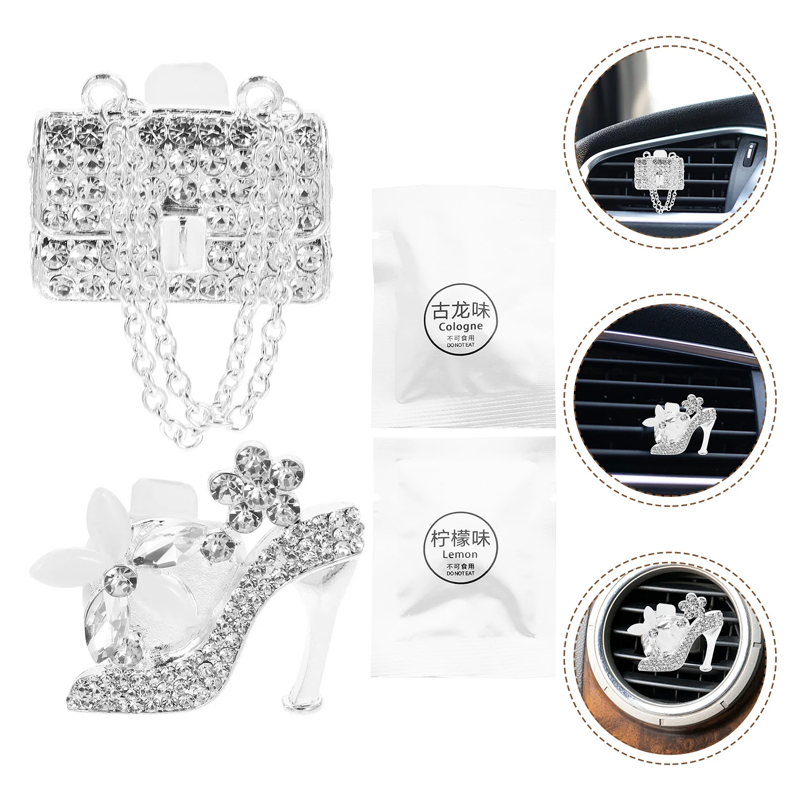 

2pcs High Heel Perfume Clip Rhinestone Car Vent Aromatherapy Diffuser Interior Air Freshener Accessories Decor For Women Car