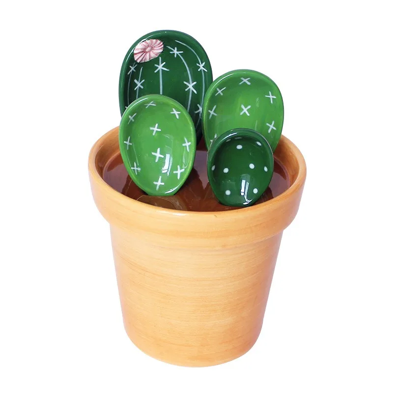 

Creative Cactus Ceramic Measuring Spoon Baking Scale Measuring Spoon Household Kitchen Ceramic Salt Sugar Small Spoon with Base