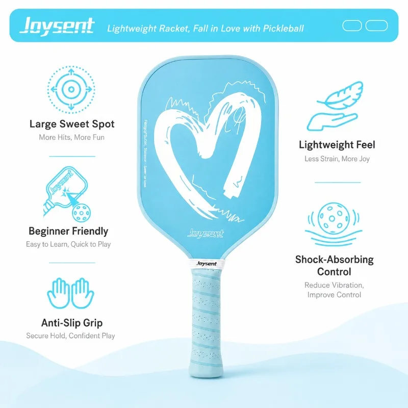 Joysent Fiberglass Pickleball Paddle 13mm PP Honeycomb Core Pink Blue for Adults Beginners