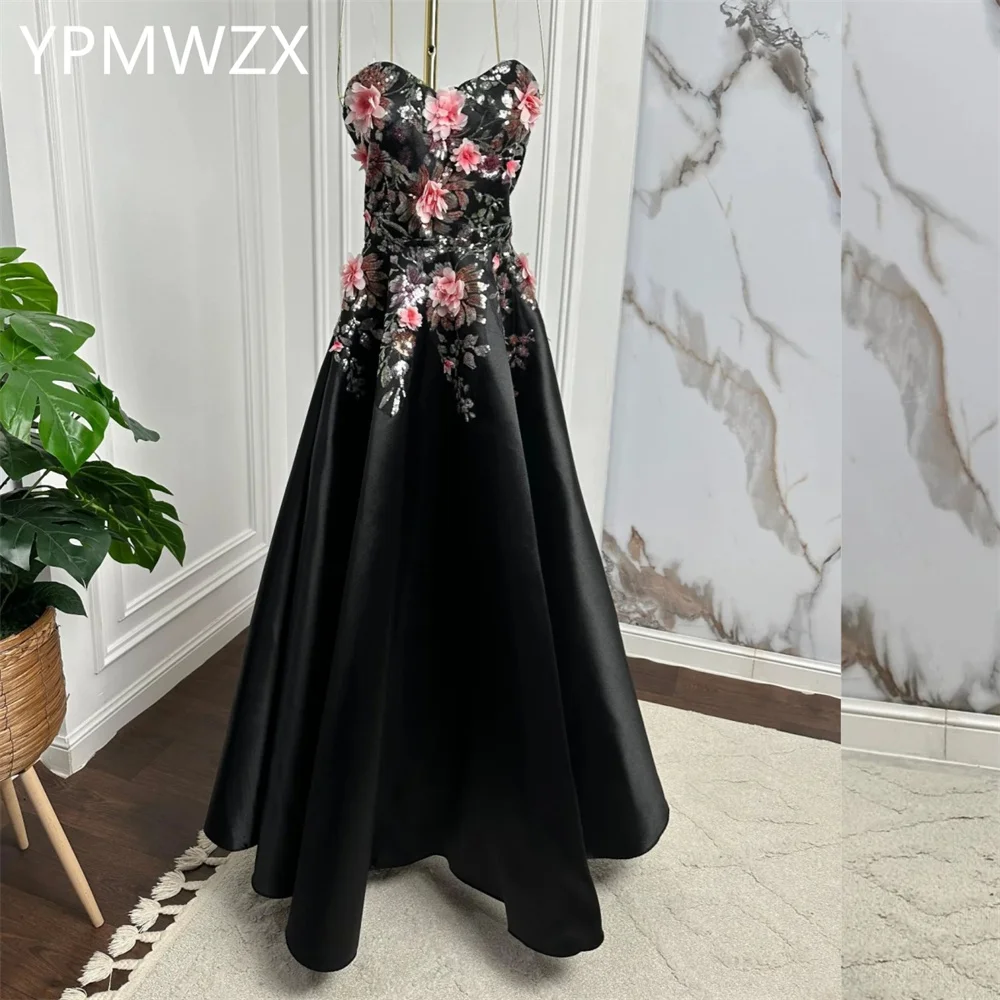 

Customized Women Party Dress Occasion Prom YPMWZX Strapless A-line Floor Length Skirts Applique Bespoke Dresses Gown E