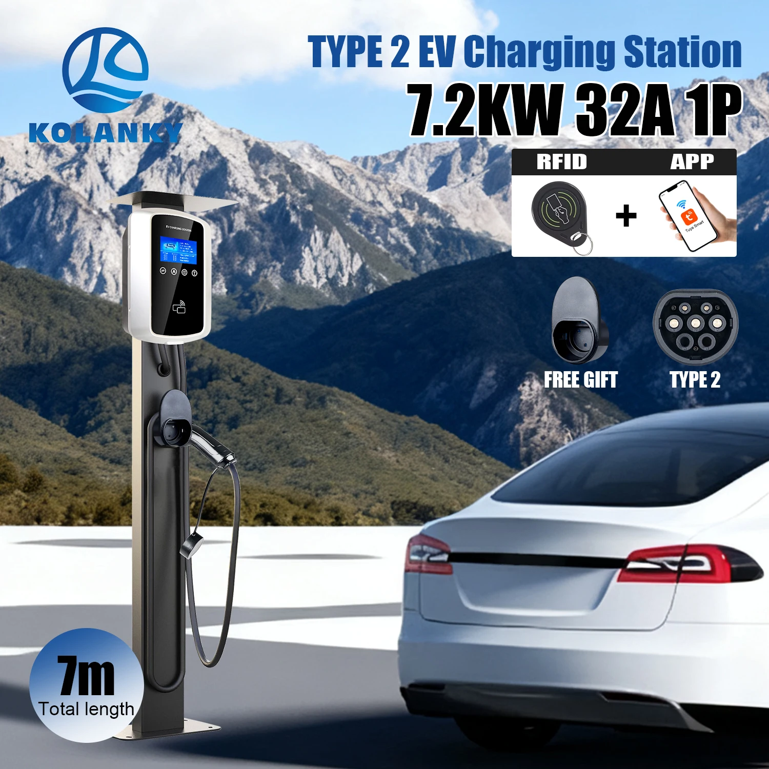 Kolanky EV Station de charge 32A 7.2KW Wifi Tuya App temporisé 1-15 heures véhicule électrique voiture maison chargeur EVSE Wallbox 7M