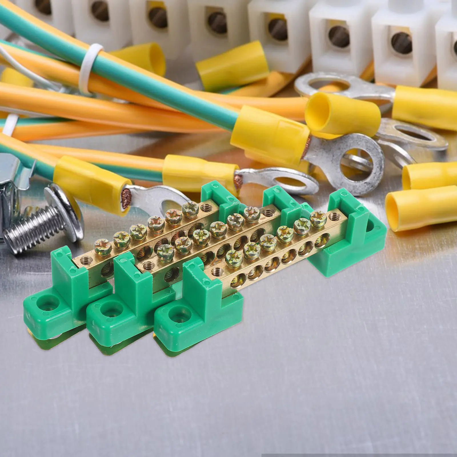3Pcs Copper Terminal Block Ground Rod Fixed Connection Electrical Panel Terminal Block Assembly for Power Distribution