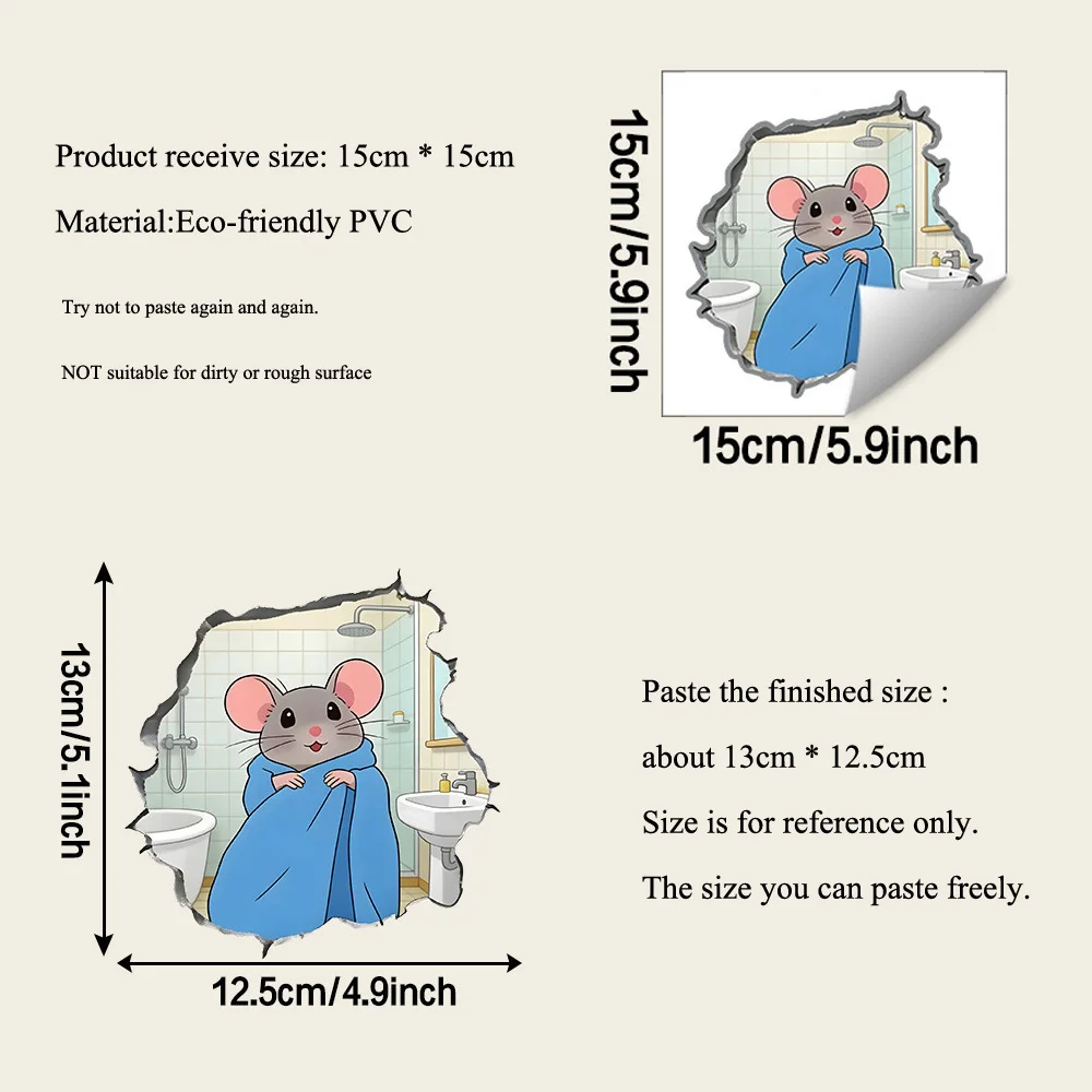 Cartoon Bathing Little Mouse Wall Sticker Bathroom Decoration Waterproof Mural Washbasin Decor Wallpaper Removable Funny Decals