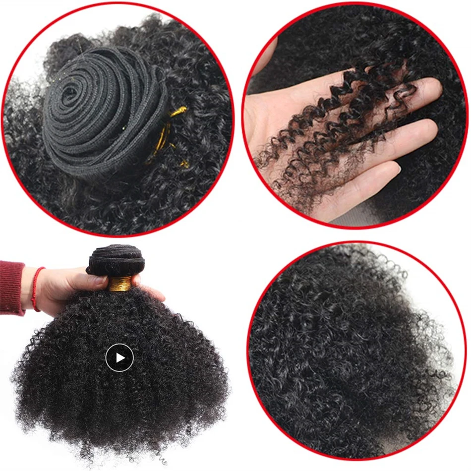 Miss Rola Afro Kinky Hair Extensions With Closures Brazilian 100% Human Hair Remy Hair Weave 3 Bundles With Lace Closure