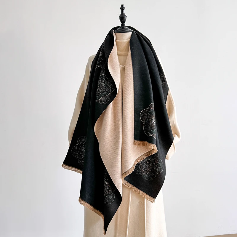 

Роскошный женский кашемировый шарф 2025 года — зимнее теплое толстое одеяло из пашмины, шаль, накидка, шейный платок, буфанда, Echarpe и пончо