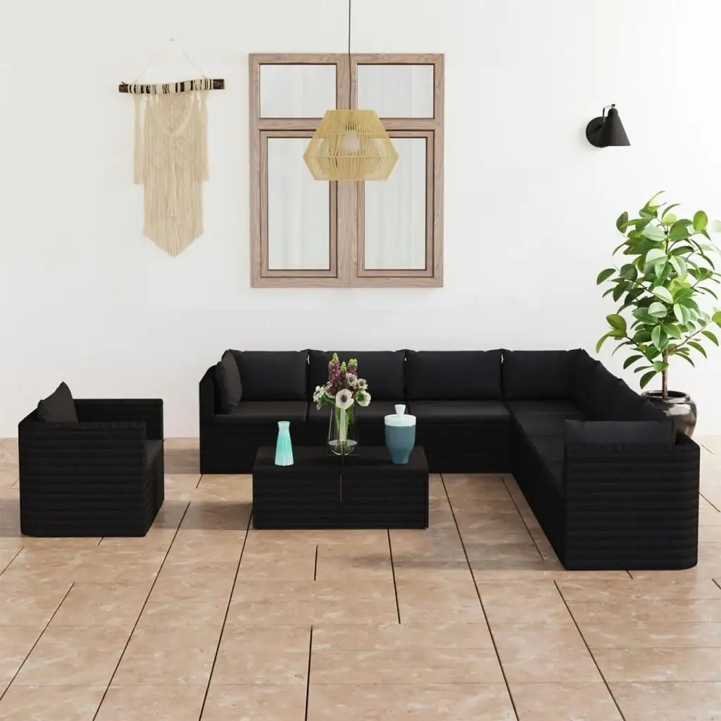 

Garden Lounge Set Black Powder Coated Steel PE Rattan Large Outdoor Furniture Comfortable Seating for Patio Balcony Garden