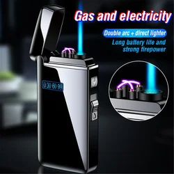 Gas & Electric Windproof Metal USB Lighter Torch Turbo Lighter Jet Dual Arc LED Lighter Charging Electronic Butane Pipe Lighters