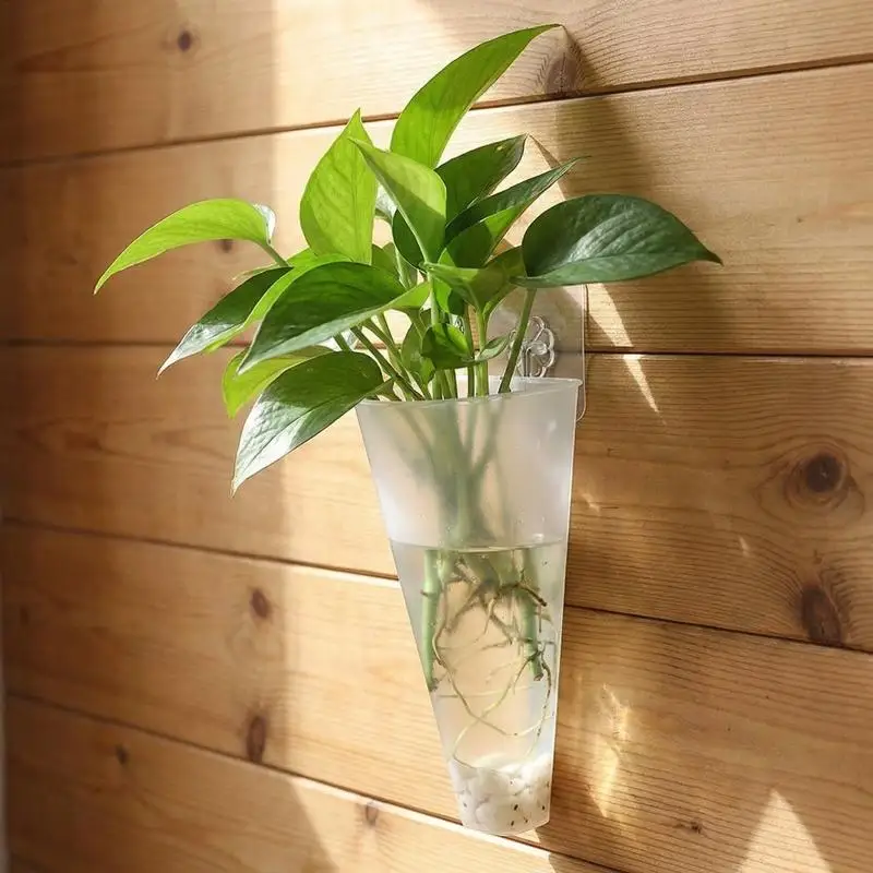 Wall Mounted Plastic Planter Pot Self Adhesive Hook for Bedroom Office Floral Potter Indoor Plant Decoration