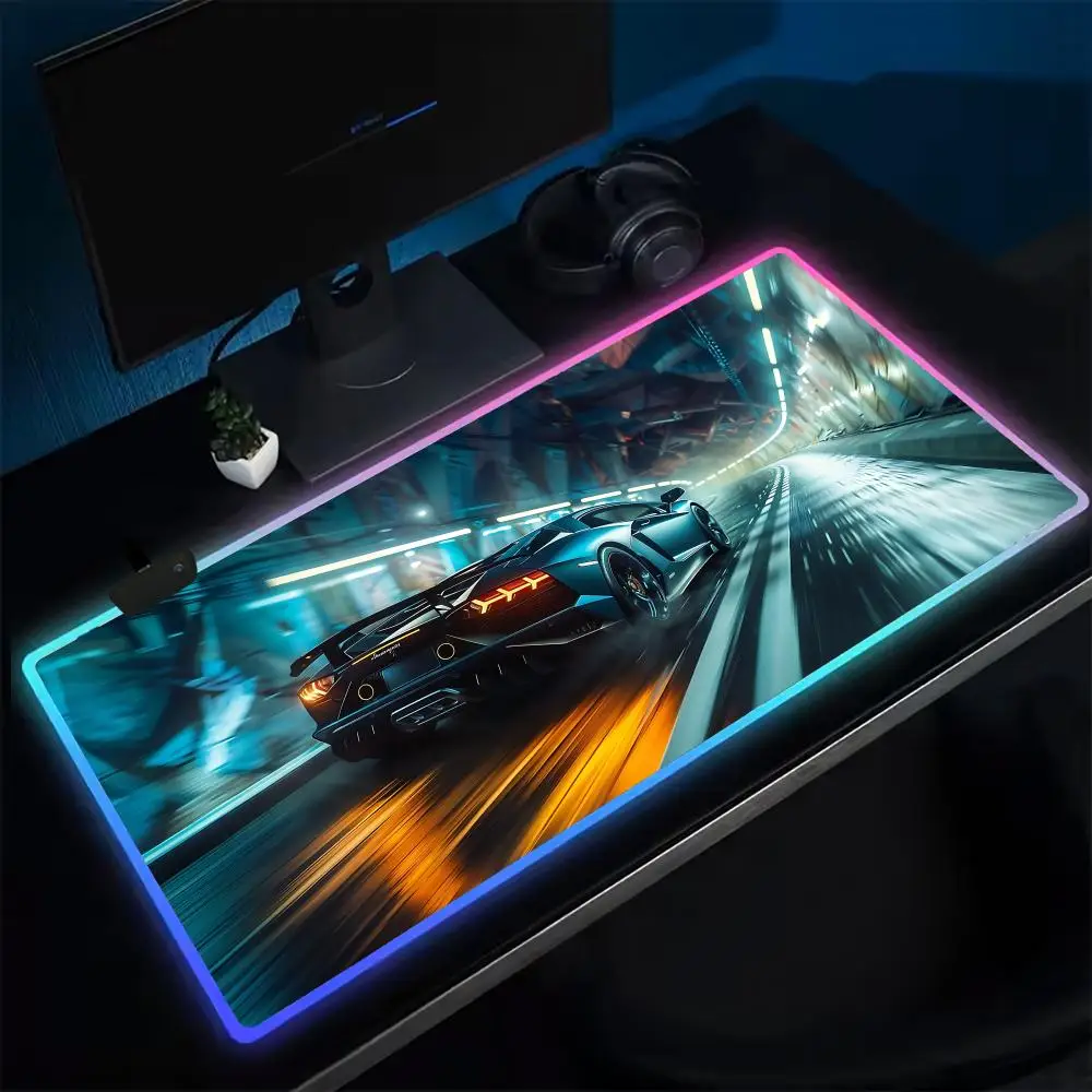 Advanced L-Lamborghinis Mouse Pad Anime Gaming Mouse Pad LED Table Pads Backlit Rubber Desktop XXL Mousepad RGB Desk Mats