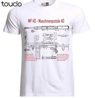Mp40 Schmeisser Submachine Gun Maschinenpistole Entwurf Blueprint T-Shirt Summer Cotton Printed Cotton Men'S Tee Shirts