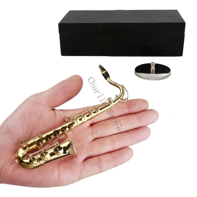 Miniatur Tenors Saksofon Model Dengan Stand dan Case Gold Saxophone Model Musik Dekorasi Alat Musik Yang Bertahan W91C