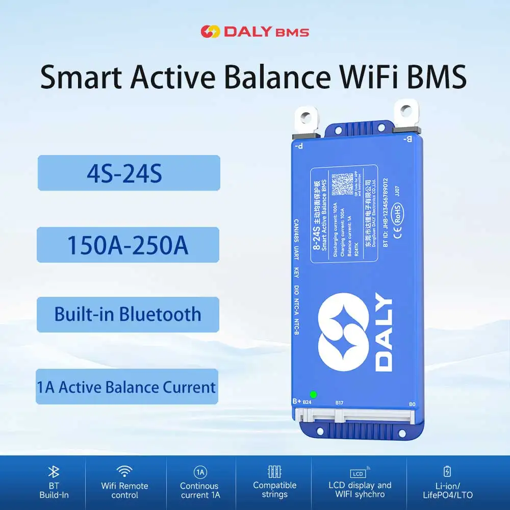 DALY Smart BMS Active Balance BMS WiFi Lifepo4 4S 6S 8S 13S 16S 60A 150A 200A Power Bank Solar Inverter Bateria CANBUS Bluetooth