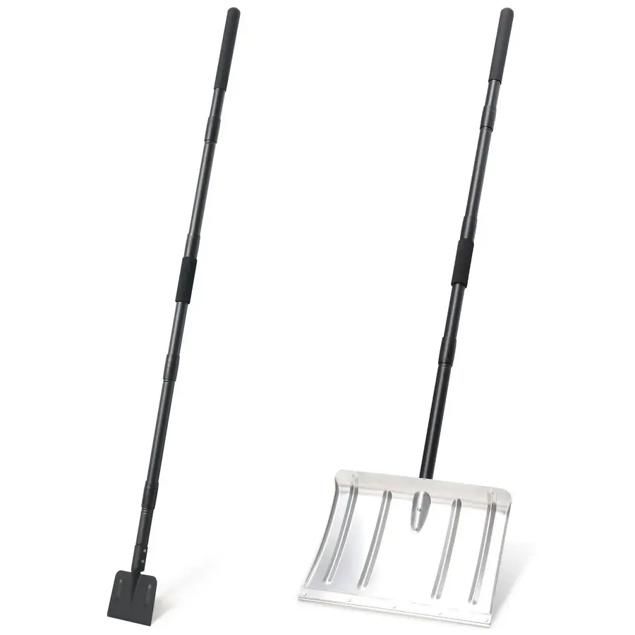 

Лопата, 2 шт., большая металлическая лопата для снега подъездной дороги, измельчитель снега и измельчитель льда для удаления льда, 66 дюймов, зимний скребок и лед