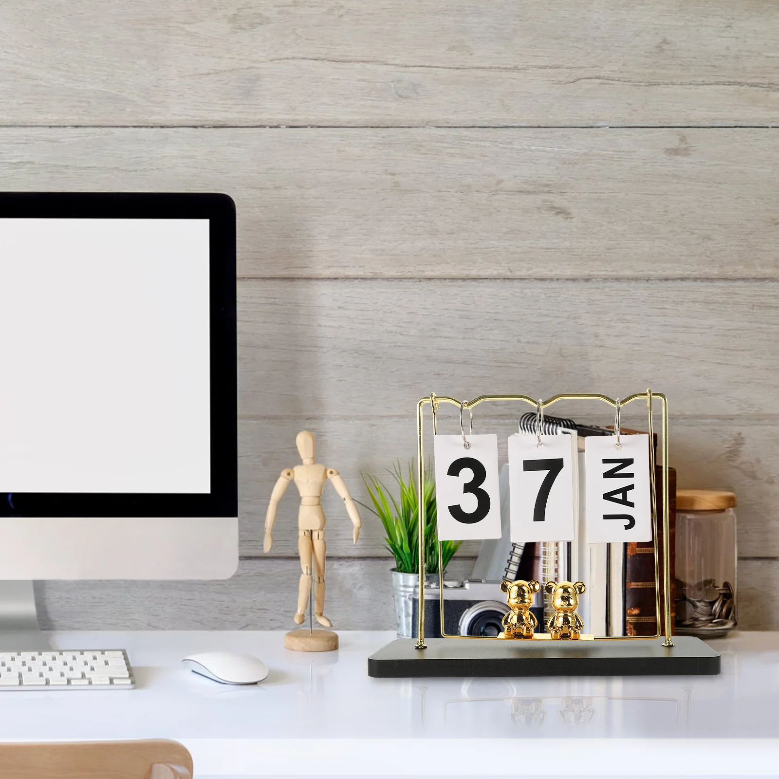 Wooden Desktop Calendar Reusable Perpetual Flip Table Calendar For Office Home School Decor Standing Desk Organizer Rustic