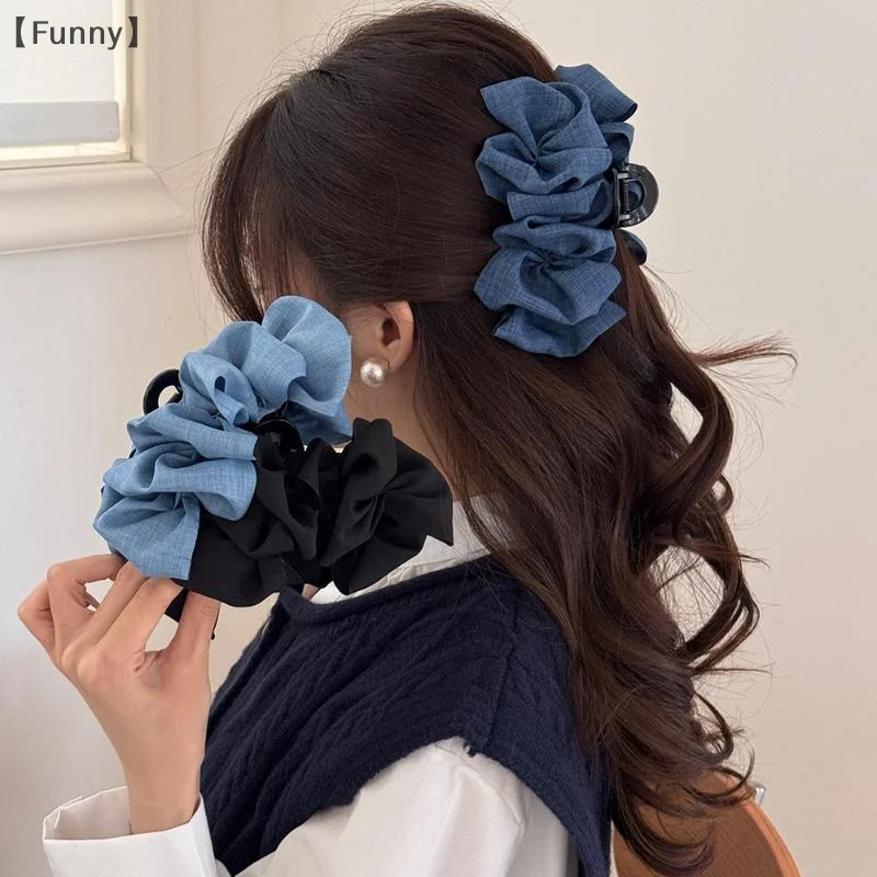 

〔Funny〕Retro Pleats Hair Clip For Women Solid Color Hairpins Ponytail Holder Claw Headwear Fashion Hair Accessories