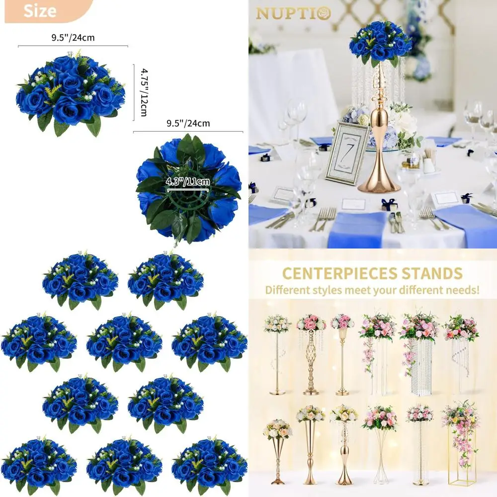 

Искусственные букеты из роз королевского синего цвета - 10 шт., диаметр 9,5 см, украшения для свадебных столов