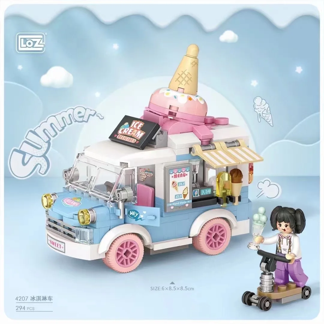 LOZ Lizhi New Pinyin Q Cute Car Driving Home Furnishings Small Building Blocks Summer Series Style