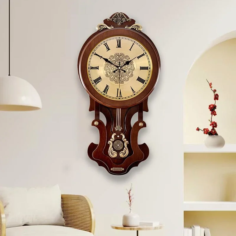 Vintage Large Wall Clocks Luxury Living Room Wall Clock with Pendulum Wooden Bedroom Silent Clock Interior Decoration Clocks