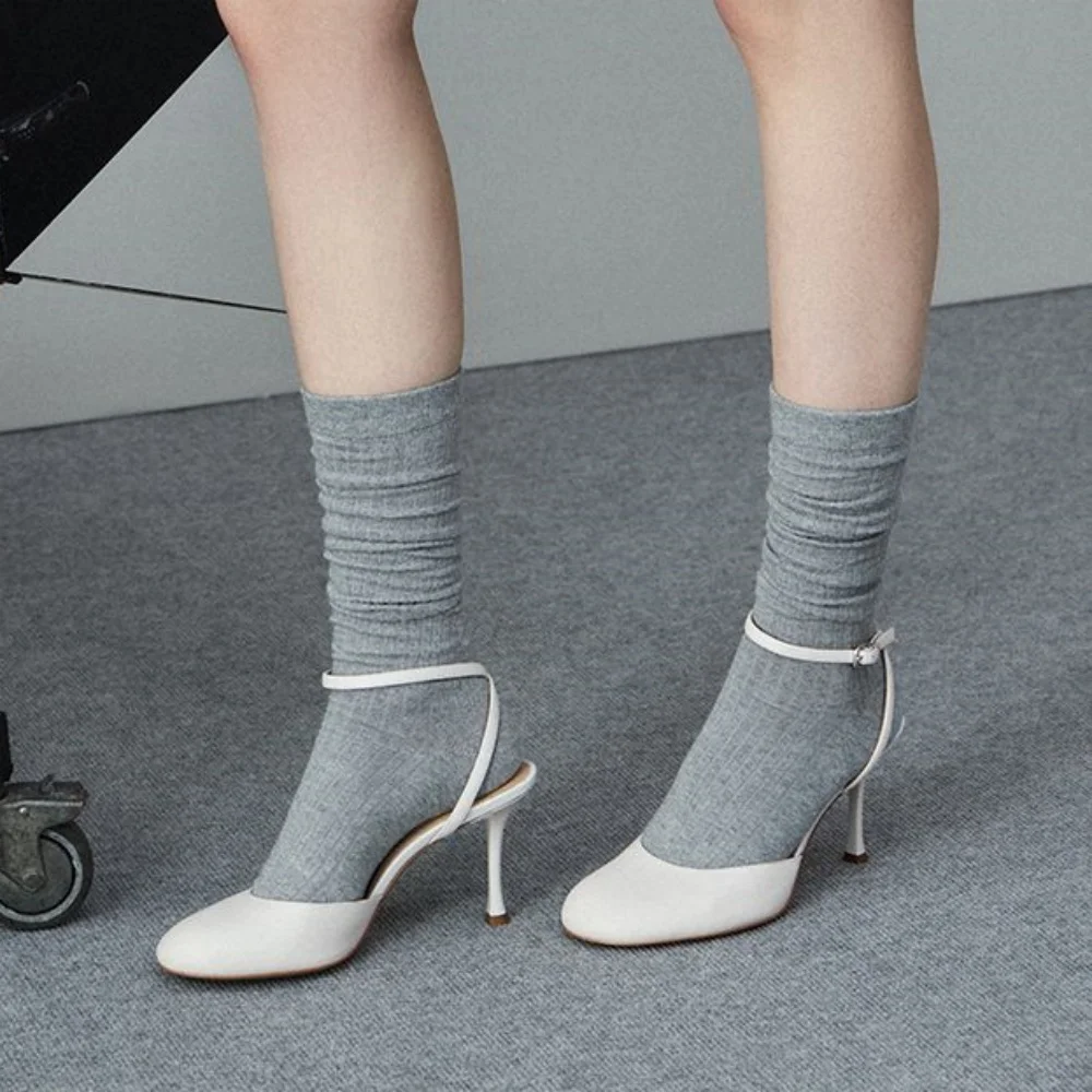 Polka Dot Leather Ankle Strap High Heel Pumps for Weddings