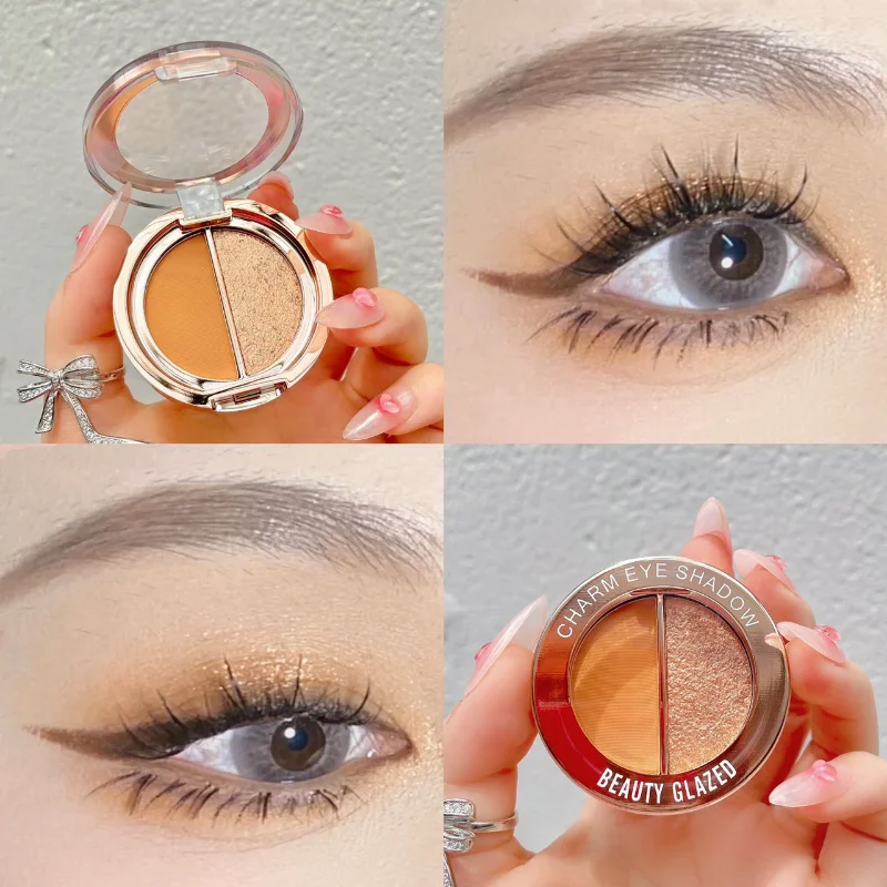 New Macaron 2 Color Eyeshadow Palette Shimmer Glitter Nude Pearly Matte Glitter Eyeshadow Pallete Shiny Eye Shadow Eye Pigments