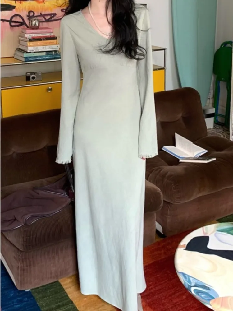 Robe mi-longue élégante pour femmes, couleur unie, col en v, manches évasées, taille fine, nouvelle Robe de soirée, de mariage, de bal, automne