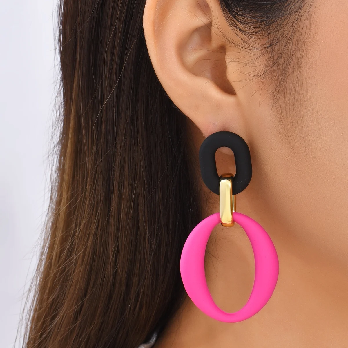 

2024 Trendy Koean Blue Red Black Rose Earrings for Women Girl Candy Color Acrylic Irregular Geometric Chain Long Earrings Gift