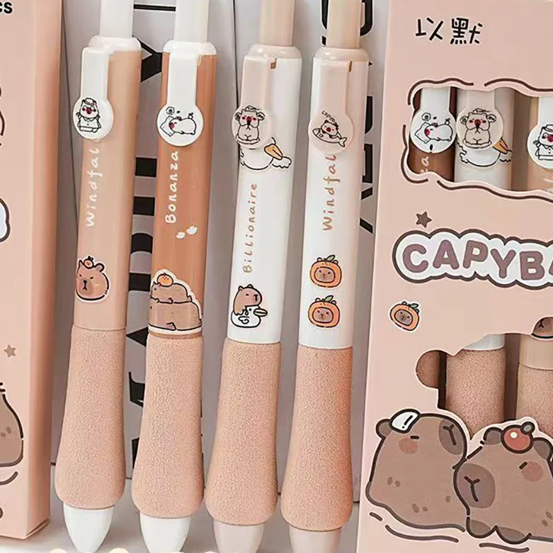 4 Stuks Kawaii Cartoon Capybara Drukken Gel Pen Leuke Mode Neutrale Pennen School Kantoorbenodigdheden Studenten Briefpapier Geschenken