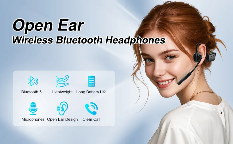 Open Ear Bluetooth 5.1 Headset Aptx HD/LL Mikrofon mit Geräuschunterdrückung, langes 24-Stunden-Wireless-Headset für Mobiltelefon, PC, Laptop – Detail 1