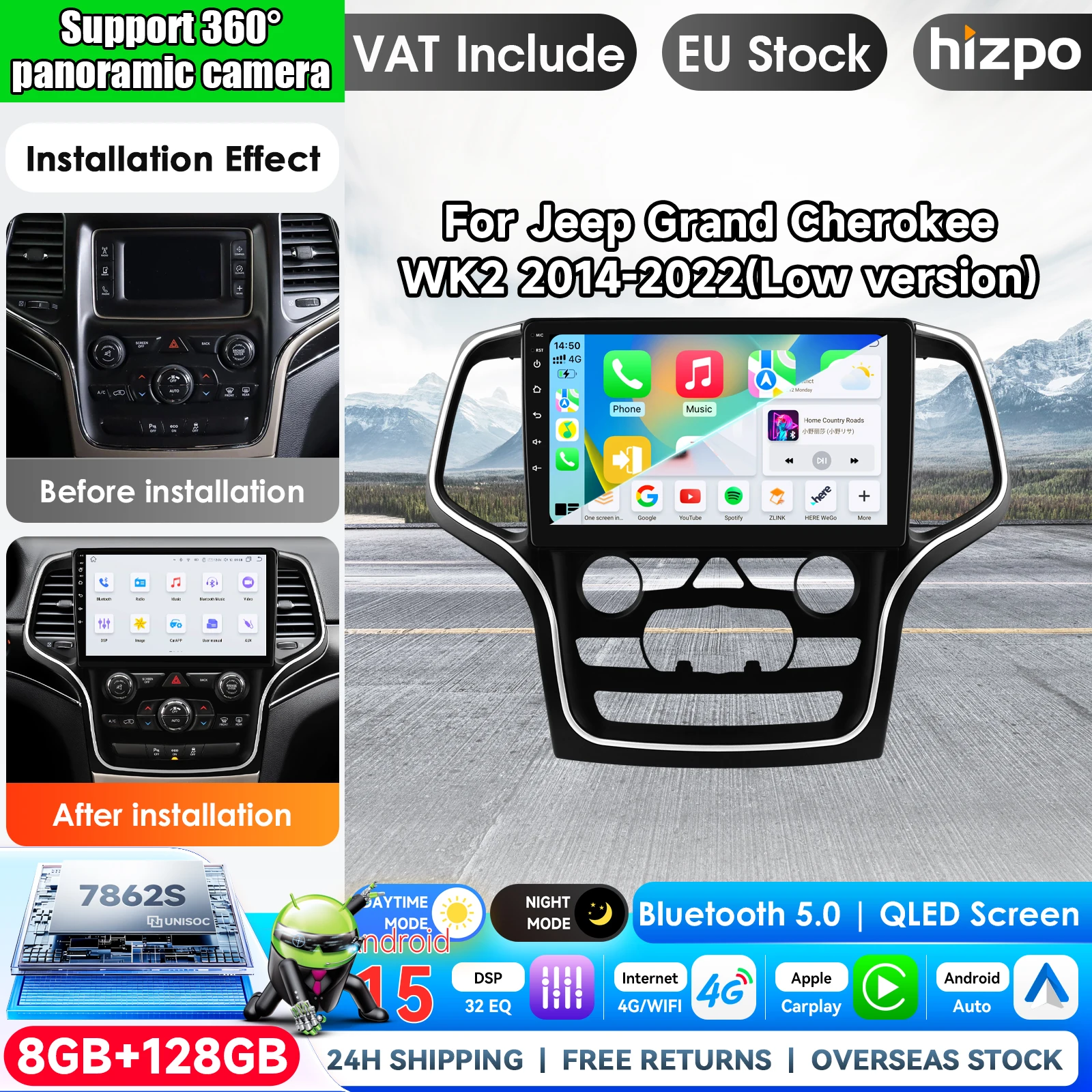 Für Jeep Grand Cherokee WK2 2014 - 2022 Autoradio-Navigationssystem GPS-Multimedia-Player Android Auto Stereo Bluetooth 5G Wifi Kein 2din Smart Intelligent Systems IPS Touchscreen Stereo-Videoplayer 2