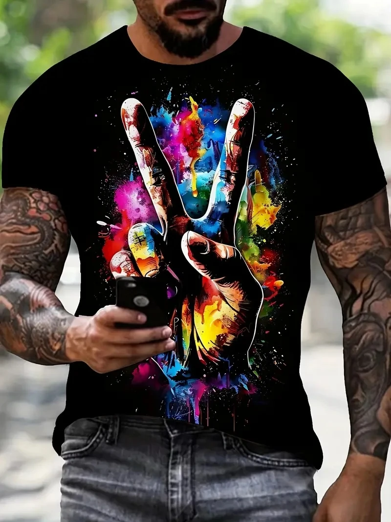 

Men's Plus Size 3D Graffiti Printed Short Sleeved T-shirt, Loose and Casual, Soft, Comfortable and Breathable, Outdoor Sports