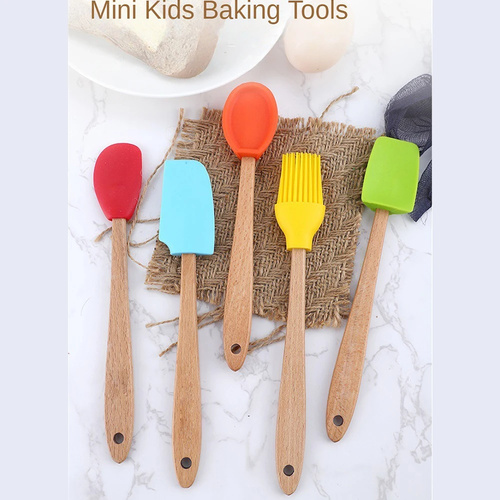 5 Pcs Silicone Small Spatulas Set Mini Spatula Wooden Handle Heat Resistant Spoon Scraping Spoon Baking Kitchen Utensils