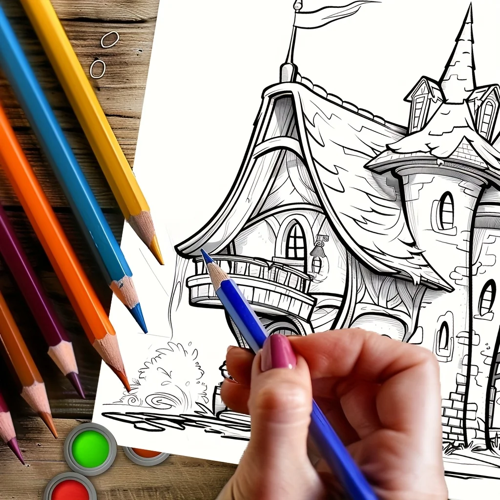 28-pagina's betoverende huizen kleurboek voor stressreductie voor volwassenen |   Kleurboek voor stressverlichting en stemmingsreductie