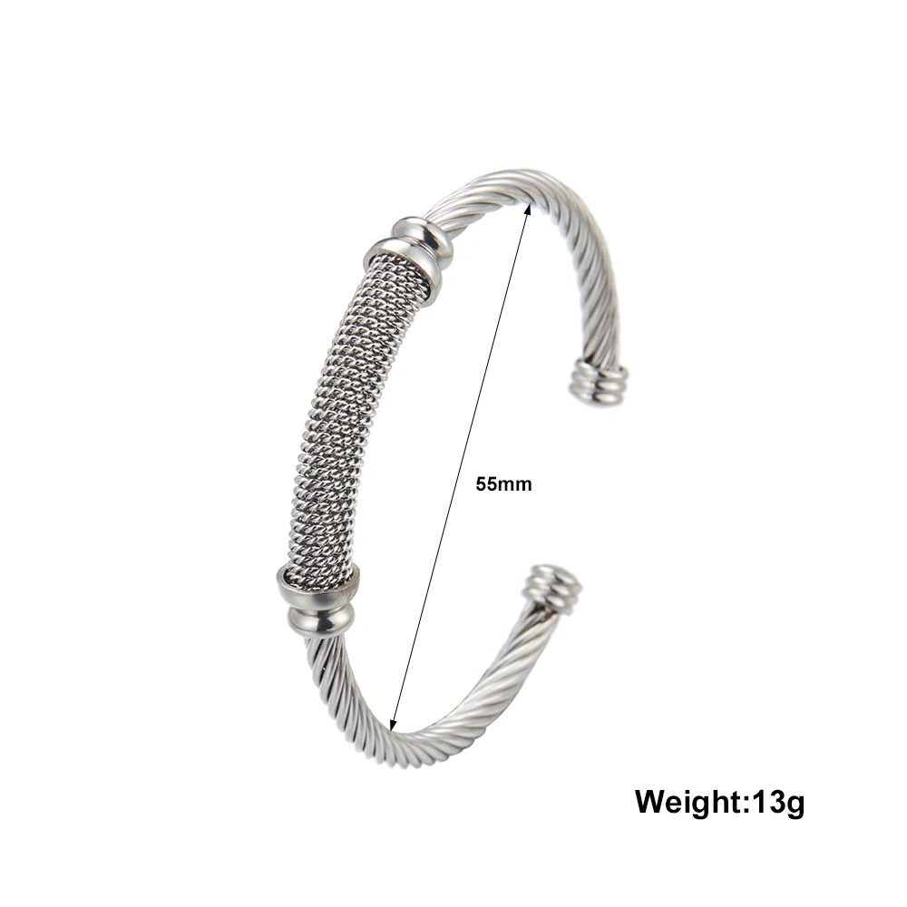 Double ball mesh stainless steel bracelet, twisted steel wire design, classic punk style jewelry