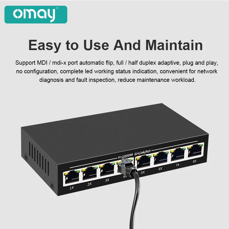 5/8 RJ45 Ports Gigabit Switch Ethernet Smart Switcher High Performance 100/1000Mbps Network Switch RJ45 Hub Internet Injector