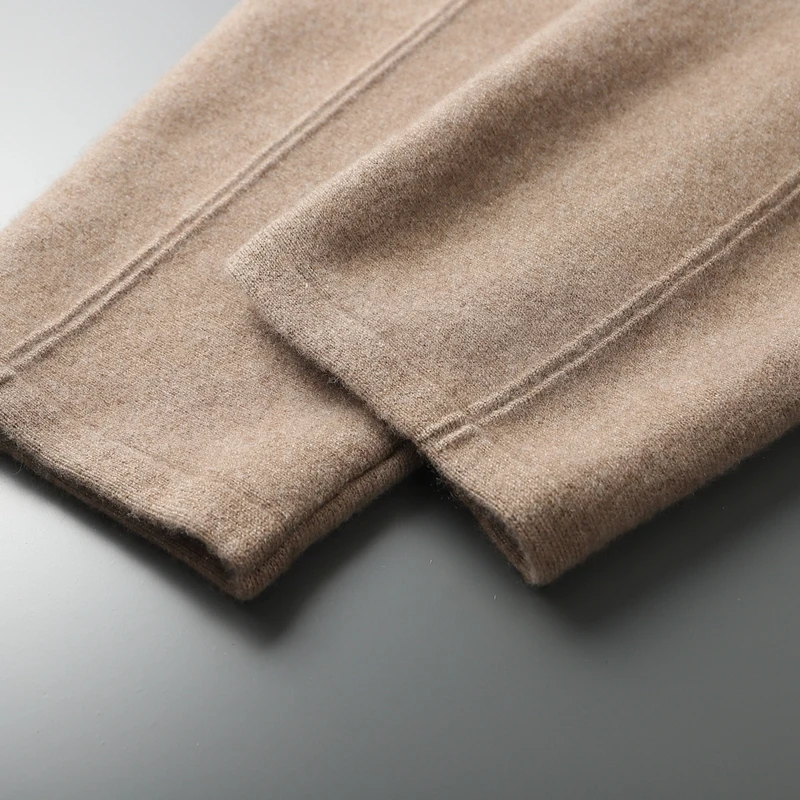 100% Cashmere Air-Layer Elastic Waist Slim-Fit Pants Men Fashion Casual Long Pants Autumn Winter Classic Sports Knitted Pant