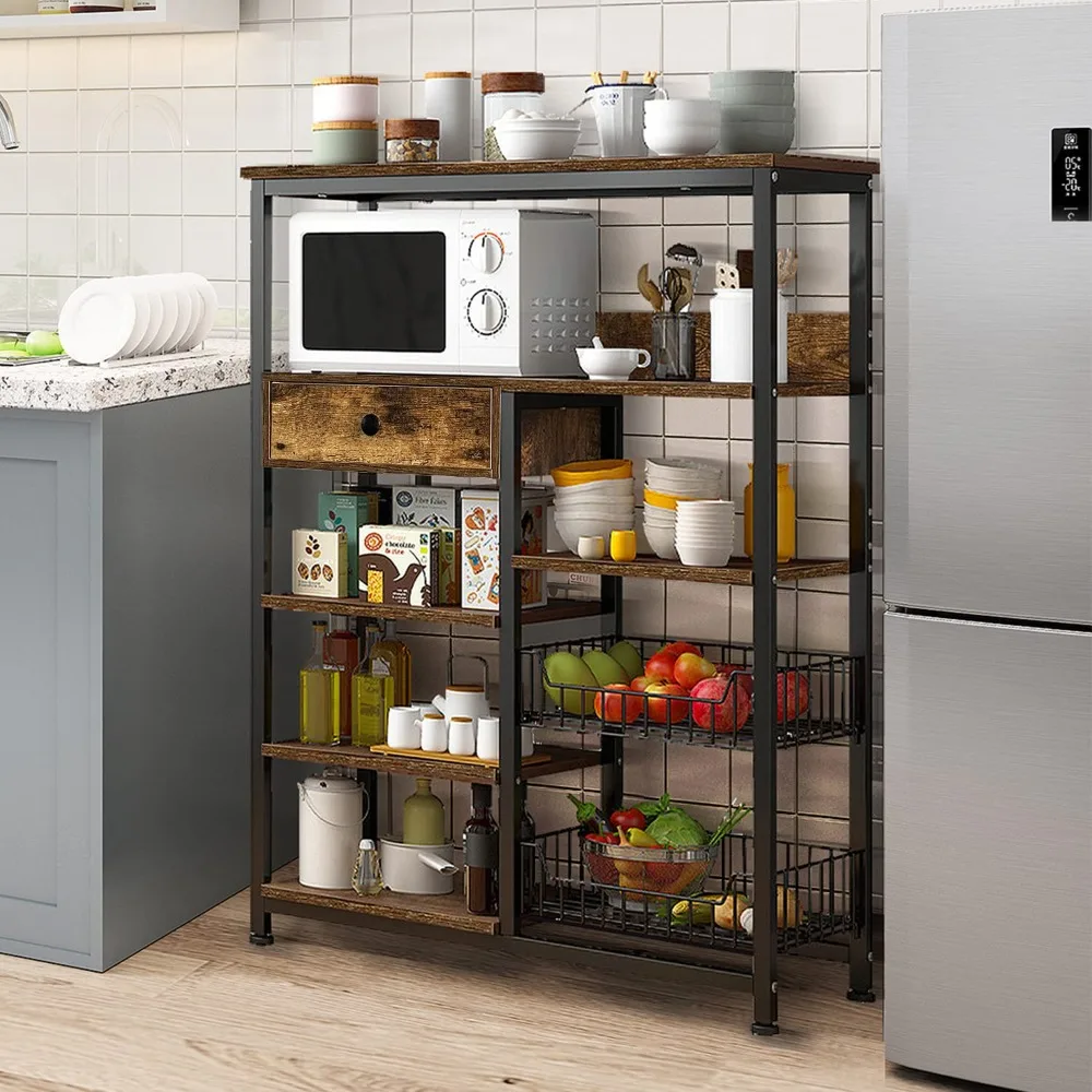 

5-Tier Kitchen Baker’s Rack,Industrial Microwave Oven Stand,Utility Storage Shelf,Free Standing Kitchen Organizer, Customized