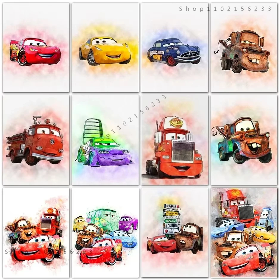 Pintura en lienzo de dibujos animados de MINISO, pintura al óleo, historia de coche, decoración del hogar, póster artístico de pared, decoración moderna para habitación de niños