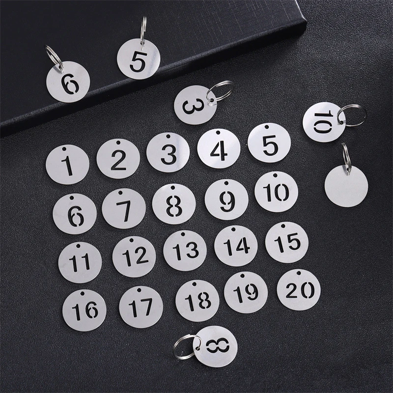 5Sets Stainless Steel 23mm Round Number Labels Hollow Out Number Plates Signs Hangtags For Keys Metal Number Tags Markers