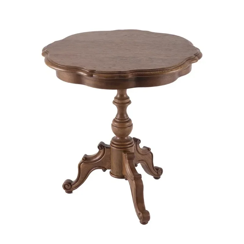

Solid wood lace American round table, retro living room balcony coffee small round table, wooden medieval