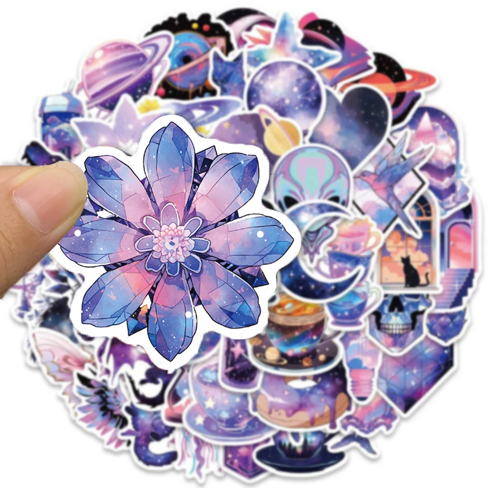 10/50Pcs Purple Cool Space World Aesthetic Varied Stickers Pack for Kids Travel Luggage Laptop Helmet Decoration Graffiti Decals